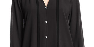 Bailey 44 Blusa plissada com botões âmbar feminina, preta, tamanho grande