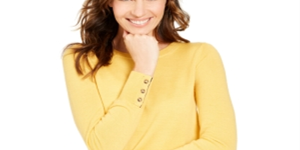 Suéter feminino de lã merino com punho de botão Charter Club, amarelo, tamanho pequeno