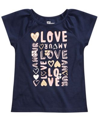 Camiseta infantil Epic Threads Little Girl's Love Azul Tamanho 5