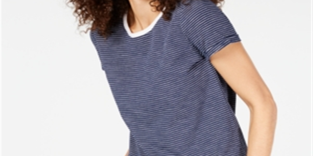 Camiseta feminina de manga curta Maison Jules, azul, tamanho XX-G