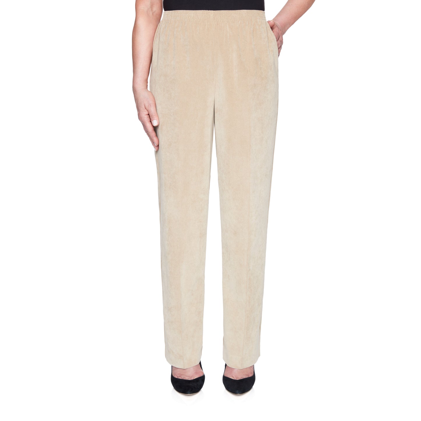 Calça feminina Alfred Dunner de veludo cotelê com cós elástico, marrom, tamanho 16x4,5