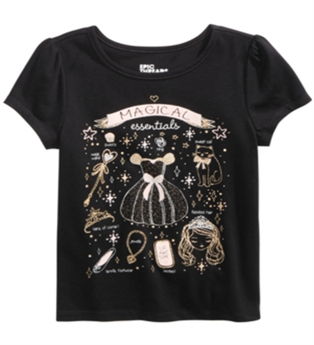 Camiseta estampada infantil Epic Threads Magical Essentials para meninas, preta, tamanho 6