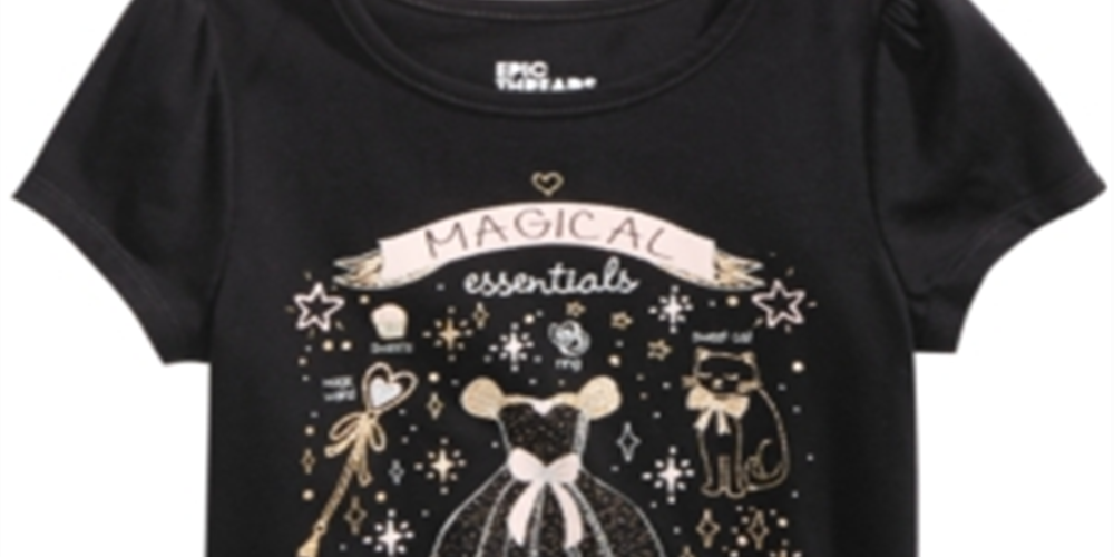Camiseta estampada infantil Epic Threads Magical Essentials para meninas, preta, tamanho 6