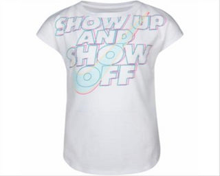 Camiseta Nike Little Girl's Show Up &amp; Show Off Logo Branca Tamanho 6X