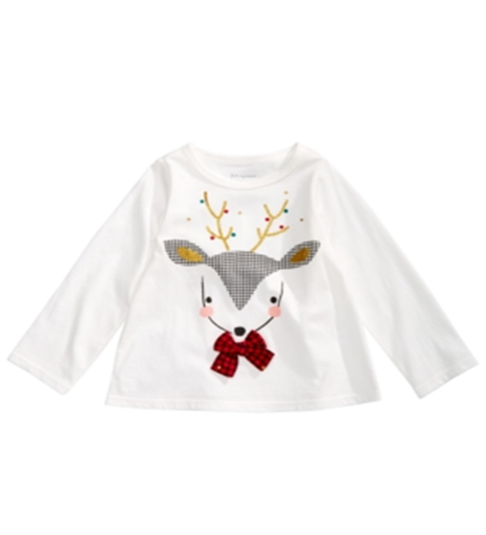 Camiseta infantil First Impressions com laço de rena para meninas, branca, tamanho 4T
