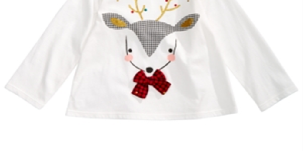 Camiseta infantil First Impressions com laço de rena para meninas, branca, tamanho 4T