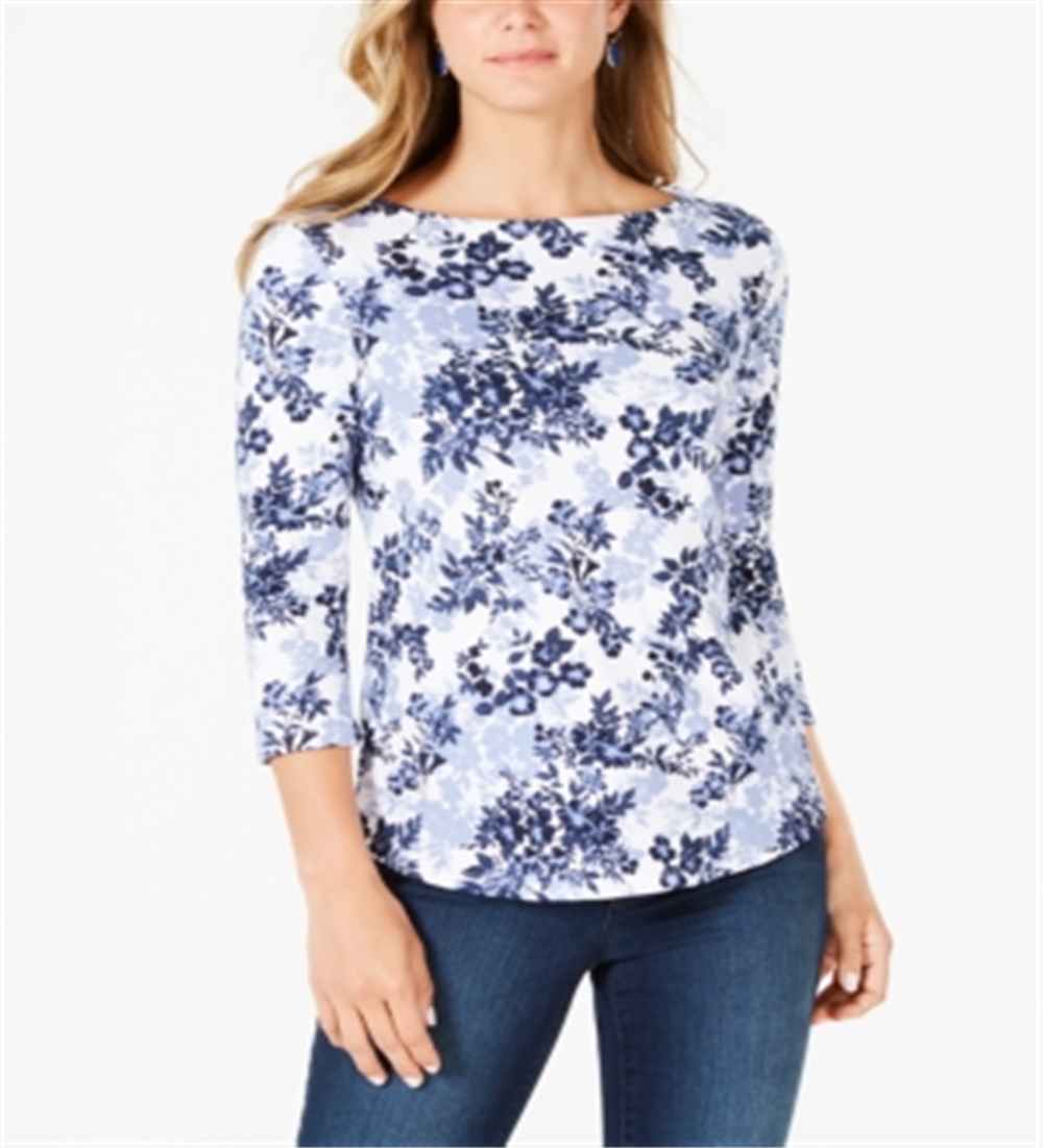 Camiseta feminina Charter Club de algodão Pima com estampa floral azul, tamanho grande