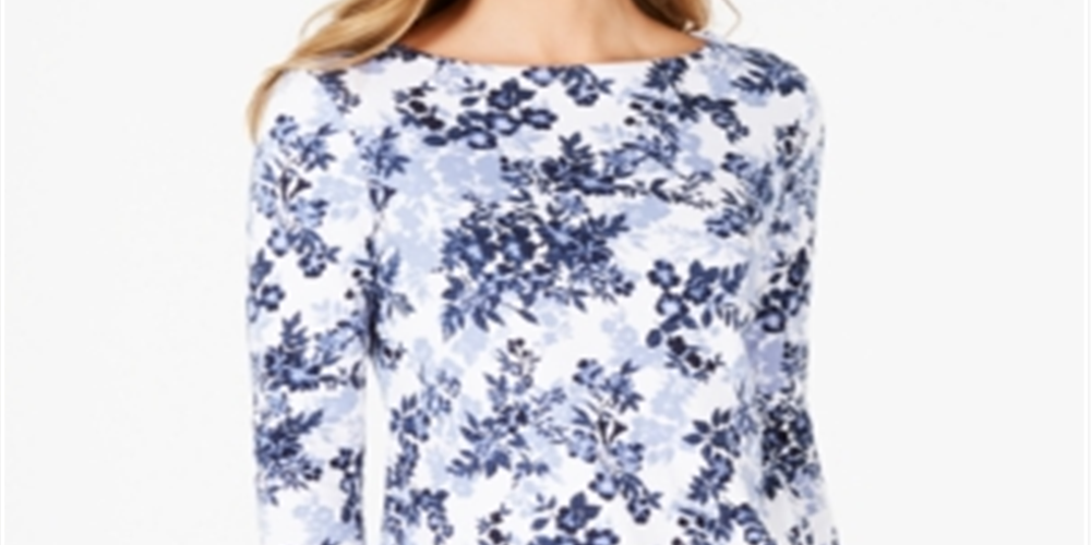 Camiseta feminina Charter Club de algodão Pima com estampa floral azul, tamanho grande