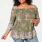 Blusa feminina plus size estampada ombro a ombro verde tamanho 0X da Style &amp; Co