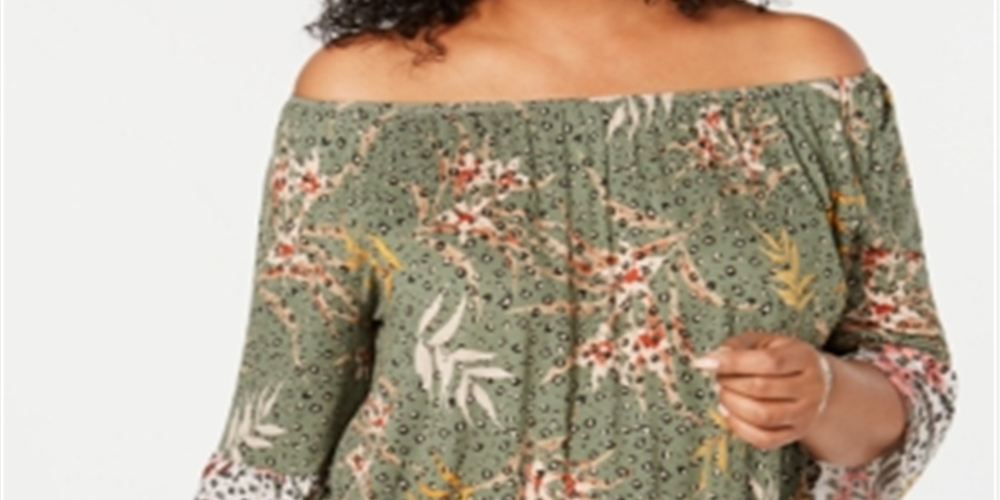 Blusa feminina plus size estampada ombro a ombro verde tamanho 0X da Style &amp; Co