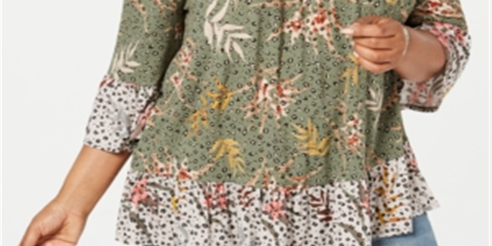 Blusa feminina plus size estampada ombro a ombro verde tamanho 0X da Style &amp; Co