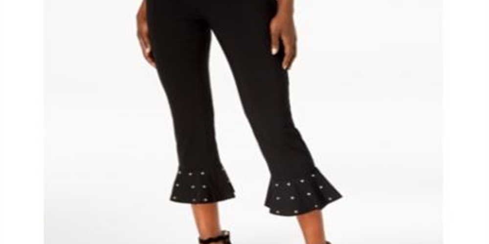 Calça feminina com babados e tachas da INC International Concepts, preta, tamanho 16, pequena