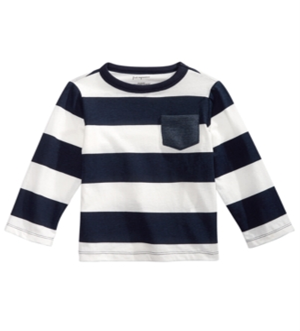 Camiseta listrada de algodão para meninos First Impressions Rugby, azul-marinho/branco, tamanho 18 meses