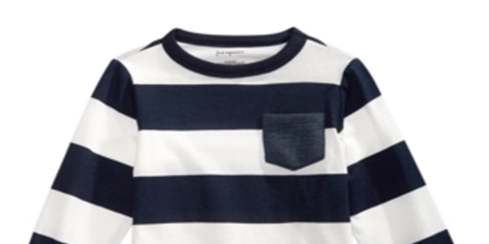 Camiseta listrada de algodão para meninos First Impressions Rugby, azul-marinho/branco, tamanho 18 meses