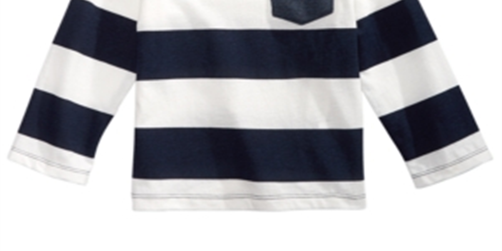Camiseta listrada de algodão para meninos First Impressions Rugby, azul-marinho/branco, tamanho 18 meses