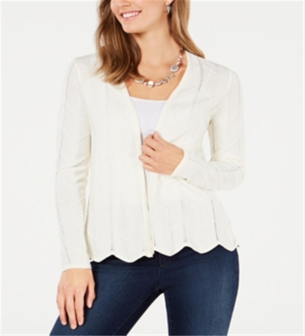 Cardigan feminino Charter Club com frente aberta, branco, tamanho médio