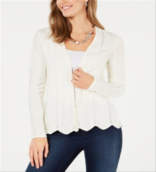 Cardigan feminino Charter Club com frente aberta, branco, tamanho médio