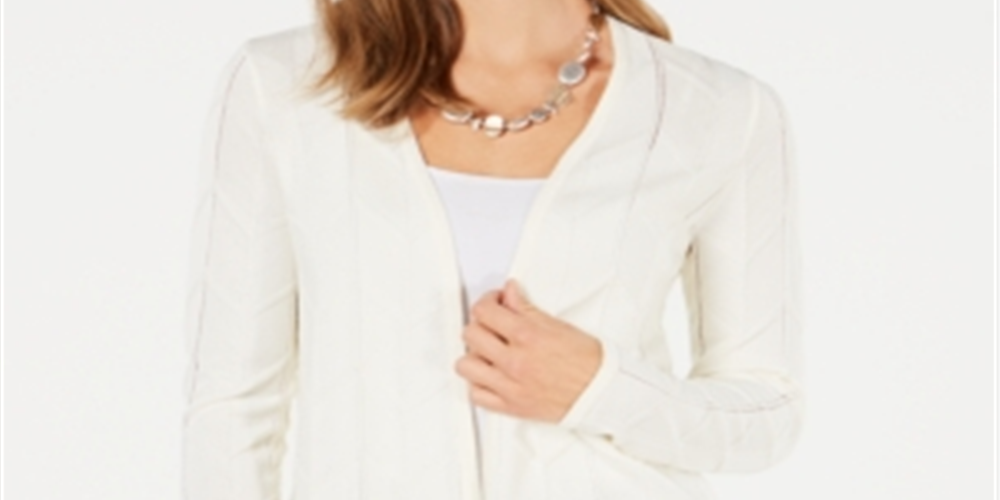 Cardigan feminino Charter Club com frente aberta, branco, tamanho médio