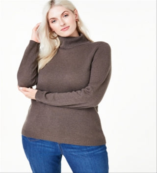 Suéter feminino de manga comprida Charter Club, marrom, tamanho 2X