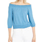 INC International Concepts Top feminino ombro a ombro amassado estilo camponês azul tamanho extragrande