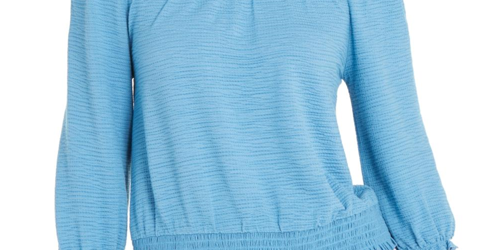 INC International Concepts Top feminino ombro a ombro amassado estilo camponês azul tamanho extragrande