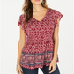 Top peplum estampado com mangas esvoaçantes feminino Style &amp; Co, vermelho, tamanho pequeno