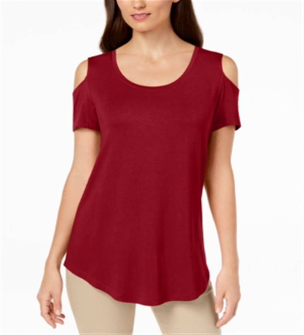 Camiseta feminina JM Collection com ombros descobertos e alças finas, vermelha, tamanho X-G
