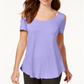 Camiseta feminina JM Collection com ombros descobertos e mangas rodadas, roxa, tamanho X-S