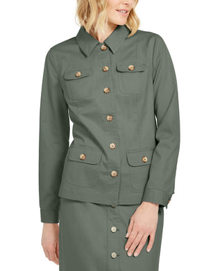 Jaqueta jeans feminina Charter Club com quatro bolsos, verde, tamanho médio