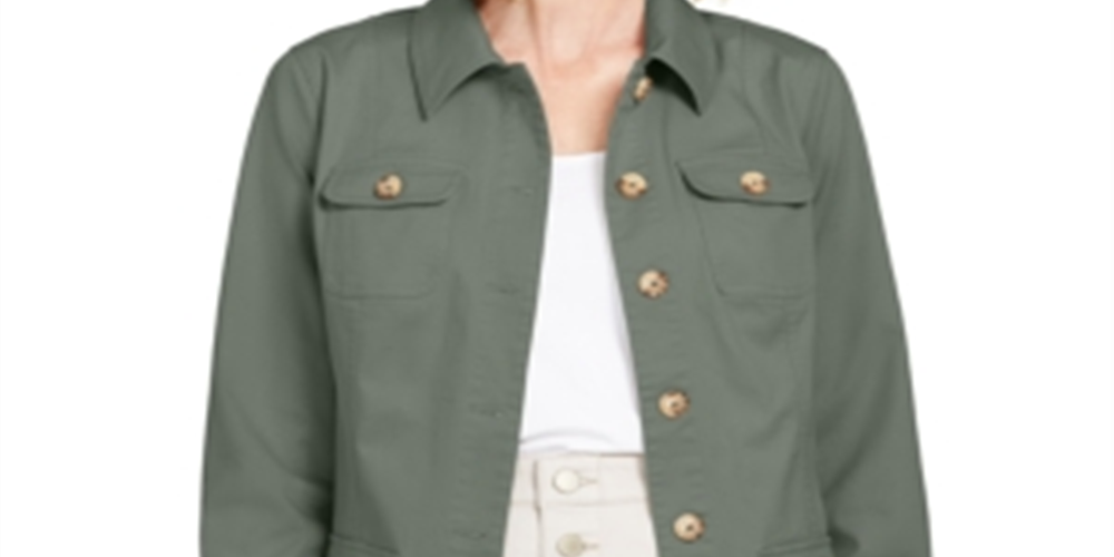 Jaqueta jeans feminina Charter Club com quatro bolsos, verde, tamanho médio