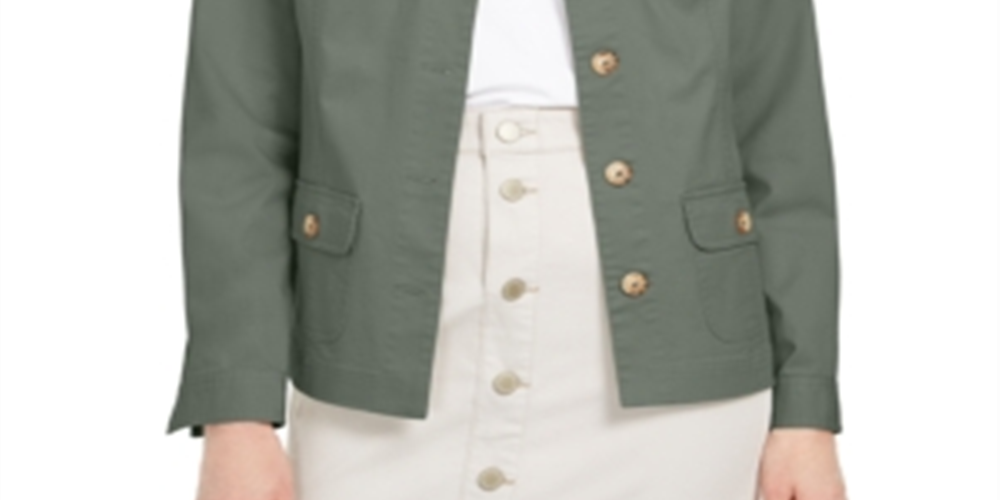 Jaqueta jeans feminina Charter Club com quatro bolsos, verde, tamanho médio