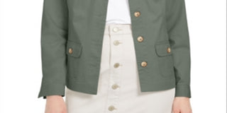 Jaqueta jeans feminina Charter Club com quatro bolsos, verde, tamanho médio