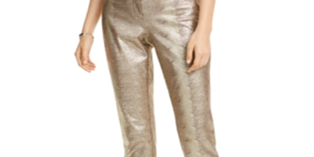 Calça Alfani Feminina Tummy Control com Estampa de Python Metálica Marrom Tamanho 18