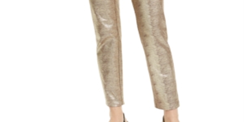 Calça Alfani Feminina Tummy Control com Estampa de Python Metálica Marrom Tamanho 18