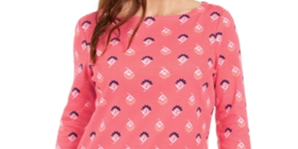 Top feminino com estampa de gola canoa Charter Club, vermelho, tamanho médio