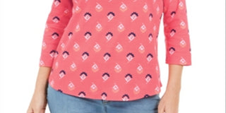 Top feminino com estampa de gola canoa Charter Club, vermelho, tamanho médio