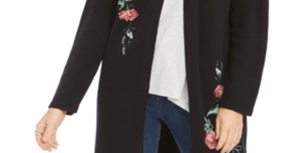 Jaqueta suéter bordada feminina Style &amp; Co, preta, tamanho pequeno