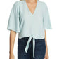 1.STATE Blusa feminina com amarração frontal e decote em V, verde, tamanho pequeno