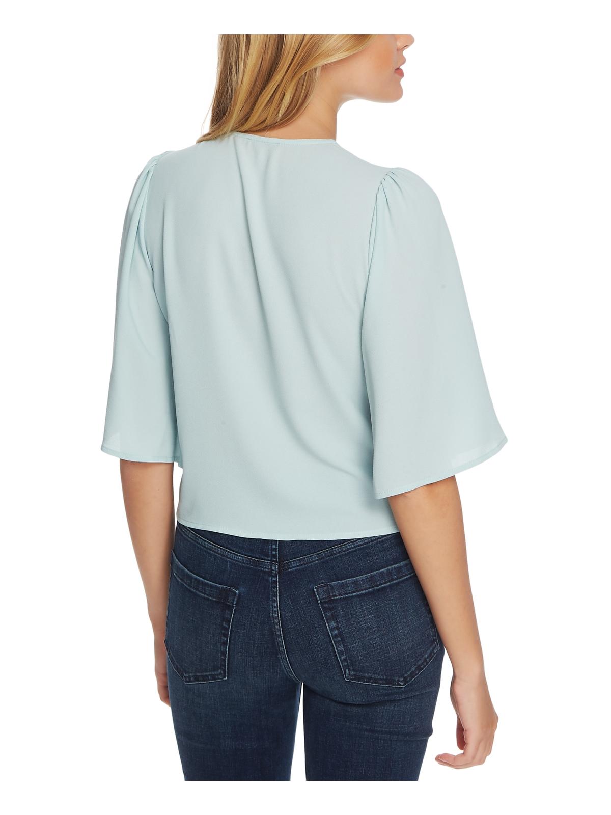 1.STATE Blusa feminina com amarração frontal e decote em V, verde, tamanho pequeno