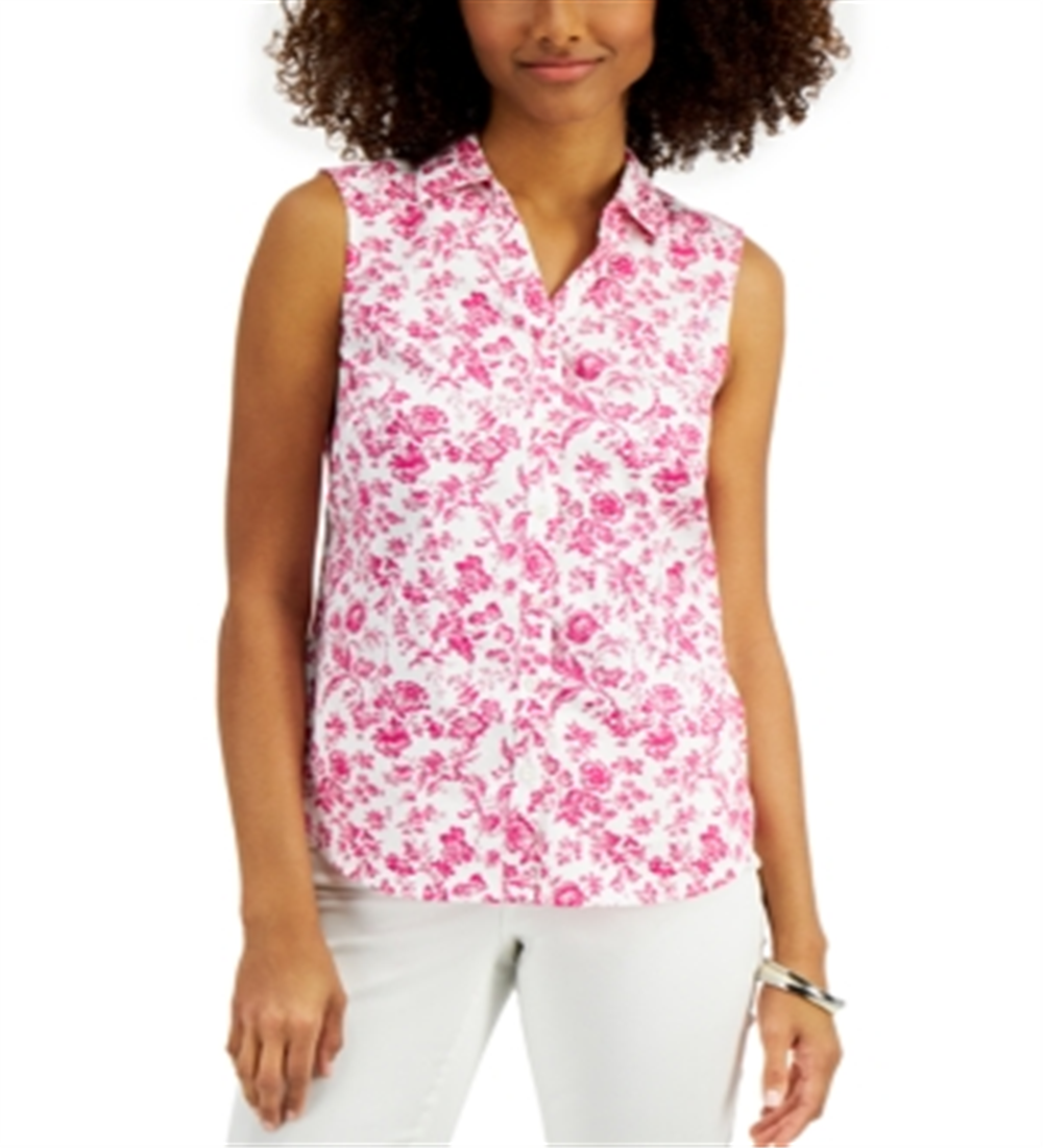 Camisa feminina sem mangas com estampa Toile Charter Club, rosa, tamanho 18