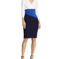 Vestido Ralph Lauren Feminino com Bloco de Cores, Manga Curta, Gola Joia, Acima do Joelho, Azul, Tamanho 18