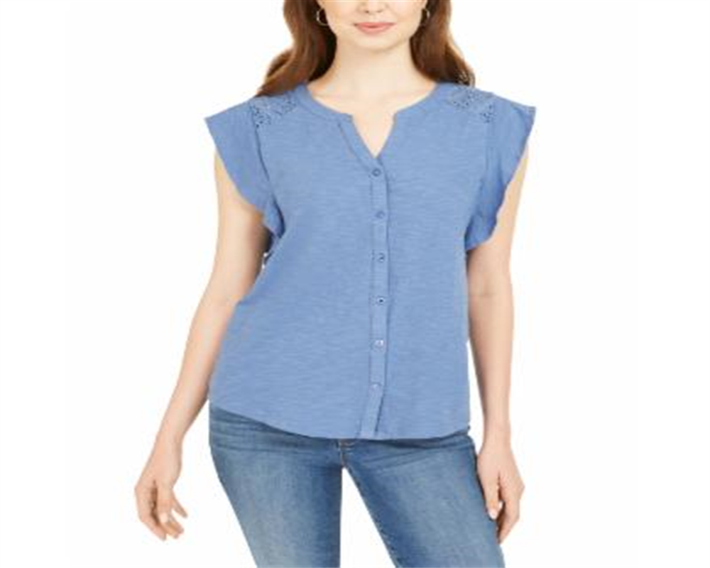 Camisa sem mangas com ilhós femininos Style &amp; Co, azul, tamanho médio