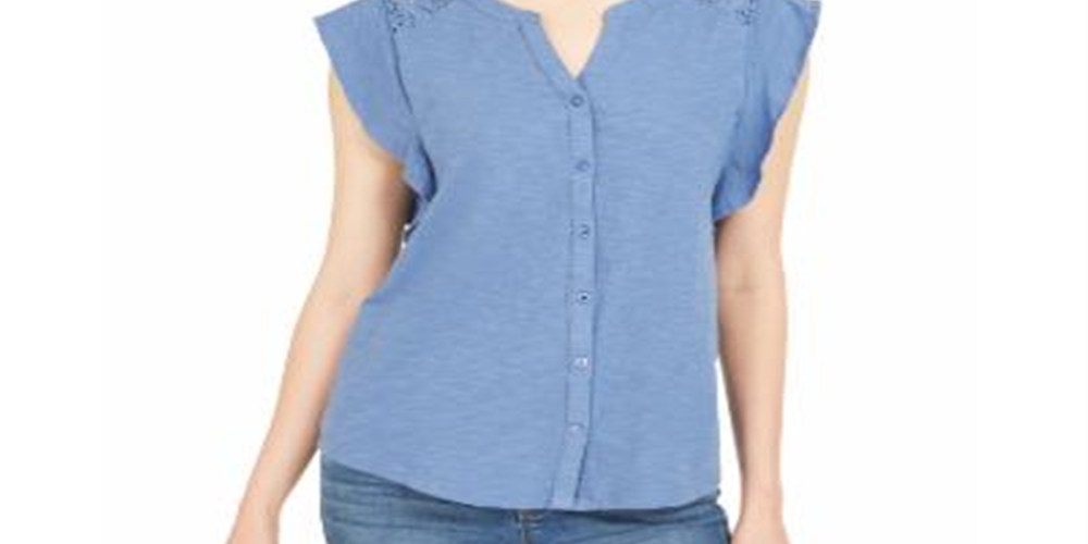 Camisa sem mangas com ilhós femininos Style &amp; Co, azul, tamanho médio