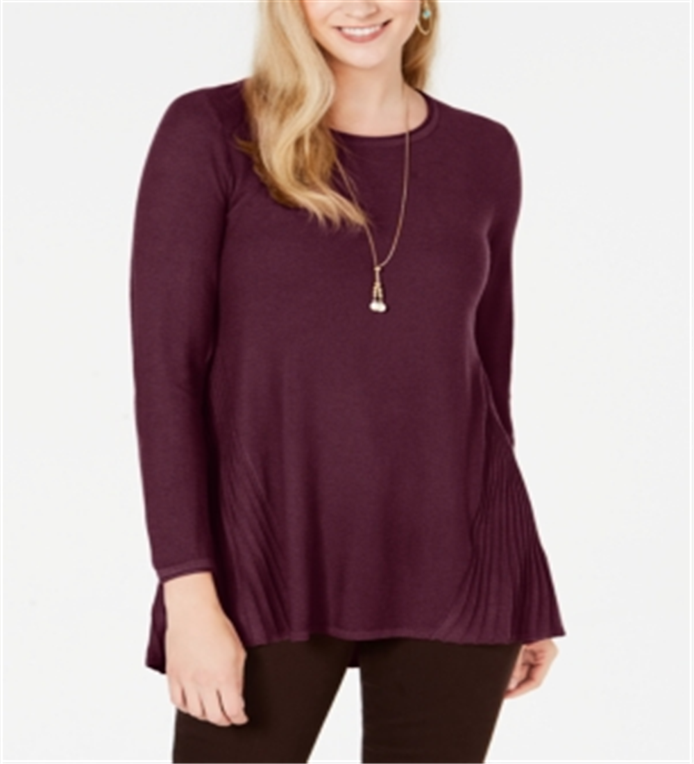 Suéter plissado alto e baixo feminino Style &amp; Co Winestone tamanho pequeno grande