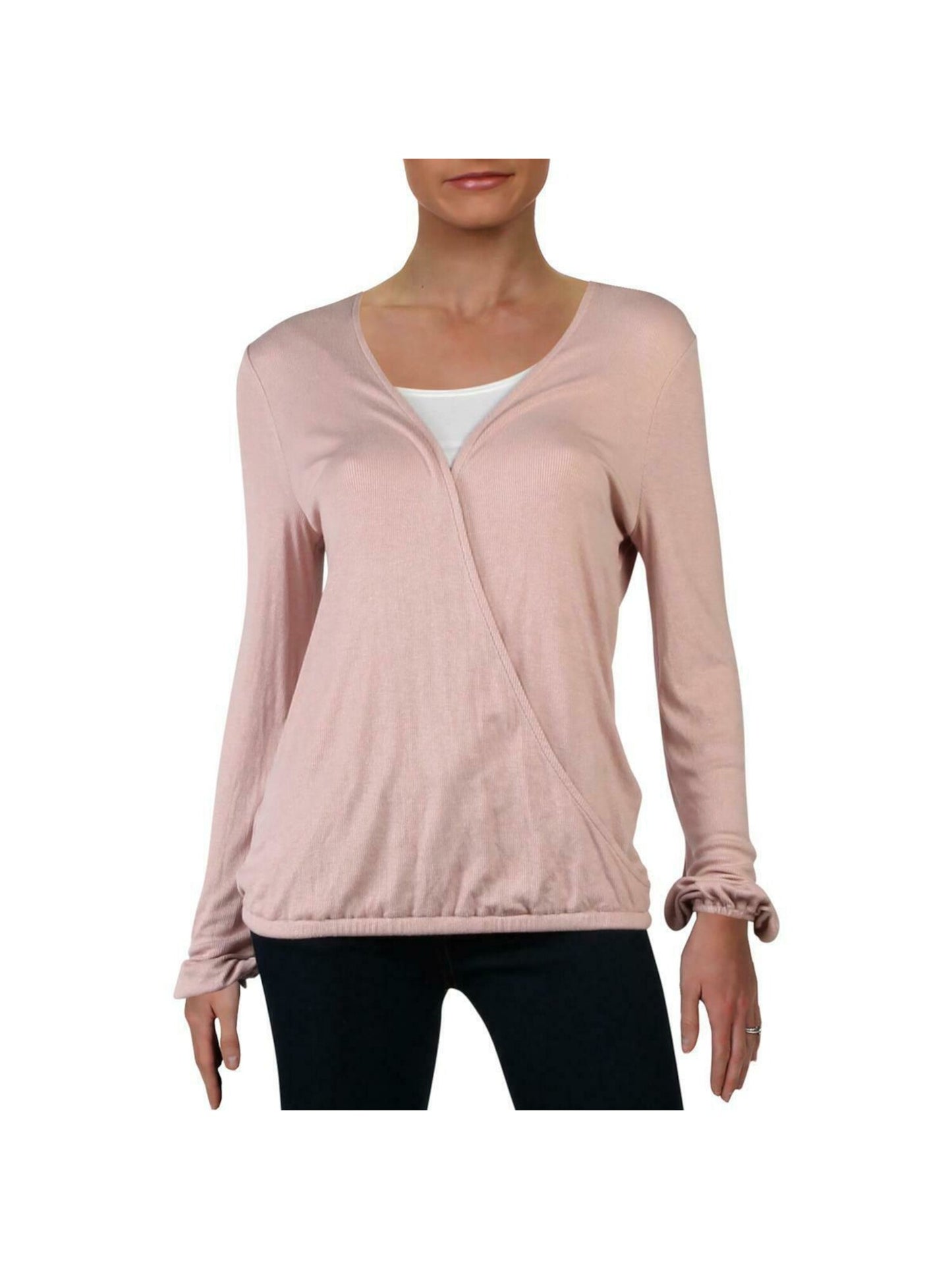 Blusa feminina de manga comprida com decote em V da INC International Concepts, rosa, tamanho médio