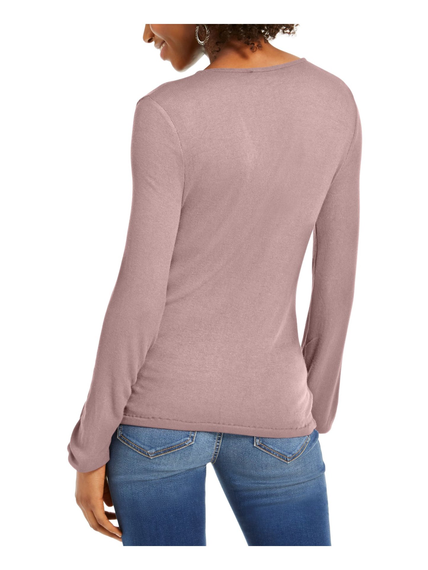 Blusa feminina de manga comprida com decote em V da INC International Concepts, rosa, tamanho médio