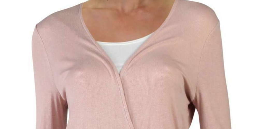 Blusa feminina de manga comprida com decote em V da INC International Concepts, rosa, tamanho médio