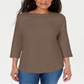 Blusa feminina Karen Scott com acabamento em renda e algodão, marrom, tamanho X-S