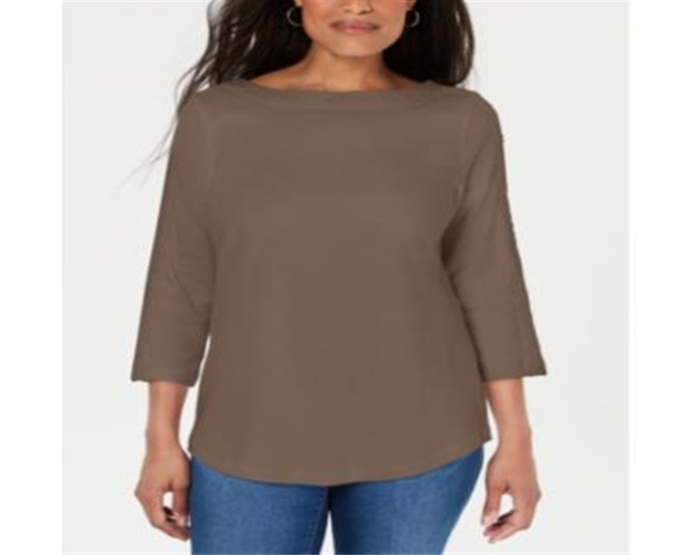 Blusa feminina Karen Scott com acabamento em renda e algodão, marrom, tamanho X-S