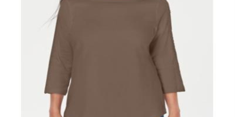 Blusa feminina Karen Scott com acabamento em renda e algodão, marrom, tamanho X-S